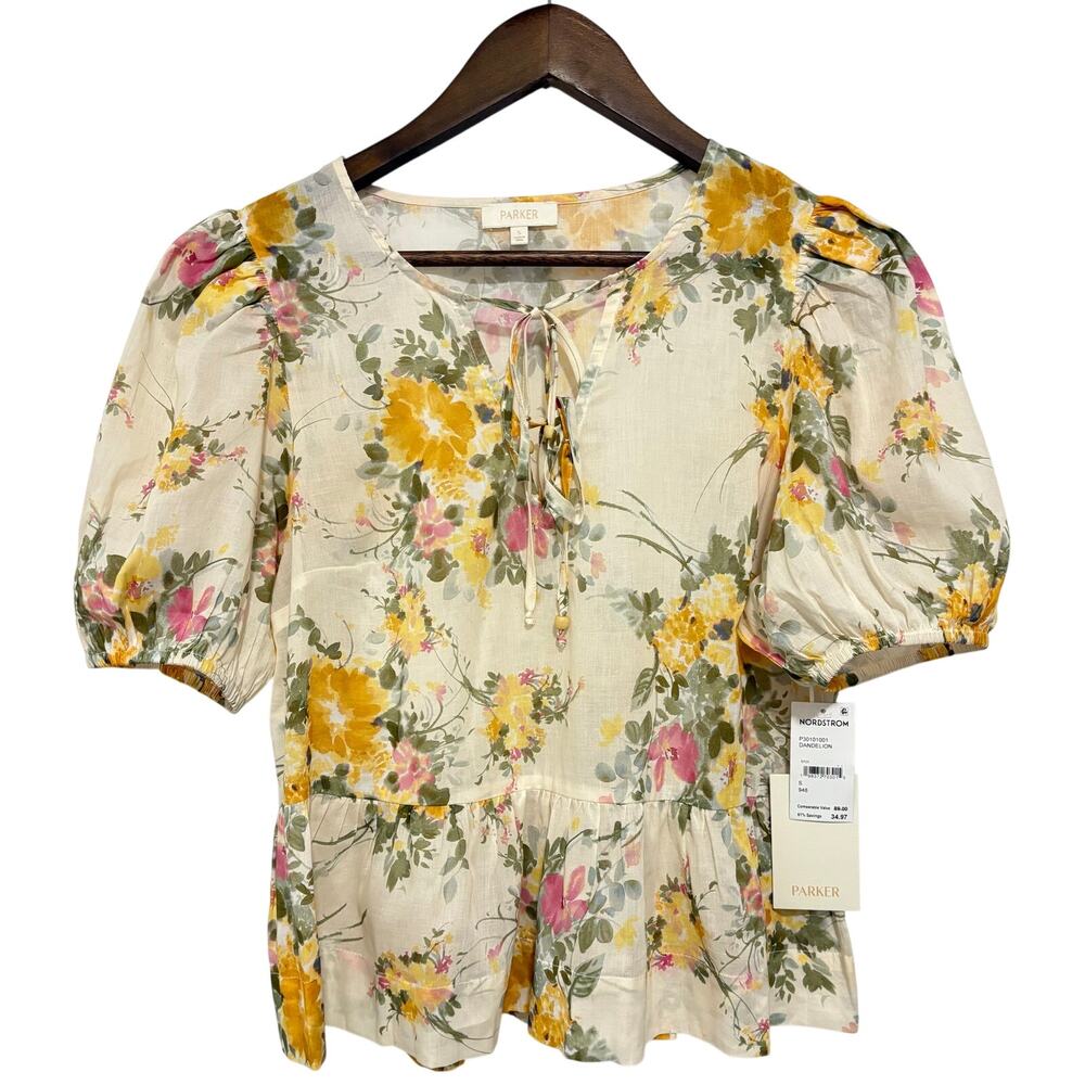 Parker Floral Peplum Blouse Women’s Small Puff Sleeve Cotton NWT Nordstrom